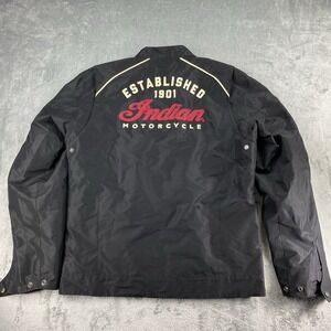 Indian Motorcycle Spirit Jacket Mens L Tall Black Lined Riding Full Zip Patch